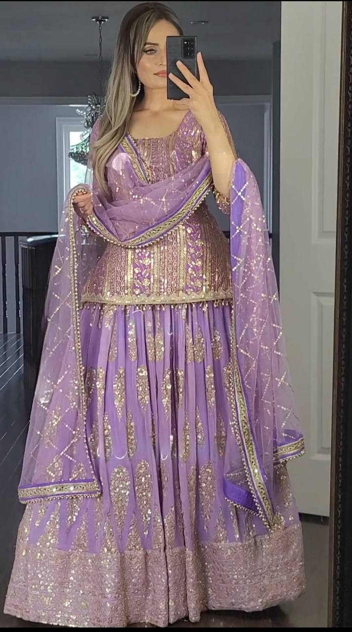 The Sovereign Lavender Shimmer Heritage Lehenga